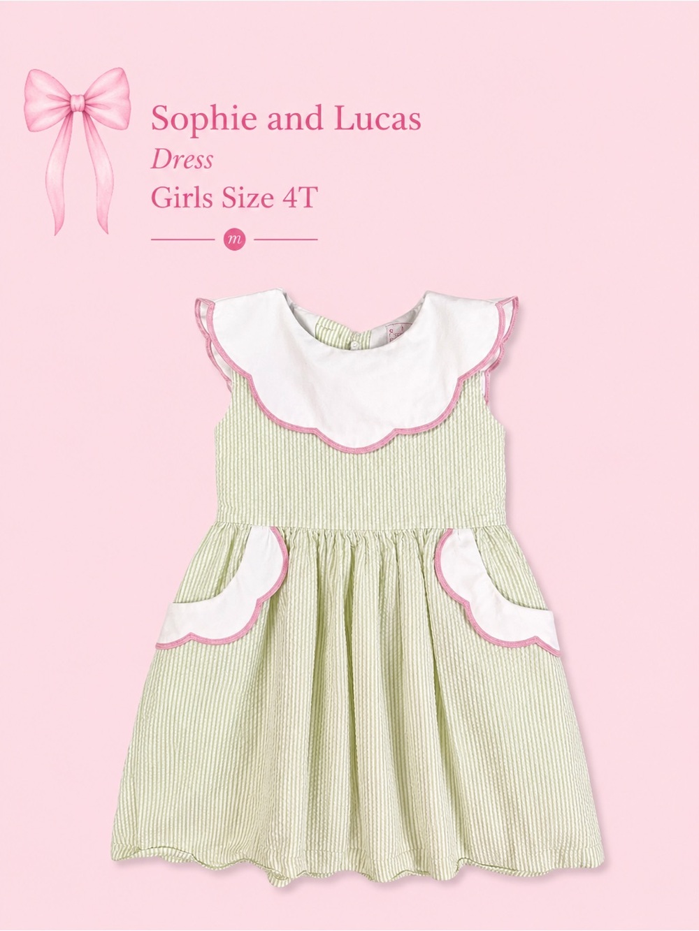 Sophie and Lucas Girls' Green Striped Dress with Pink Trim - 4T